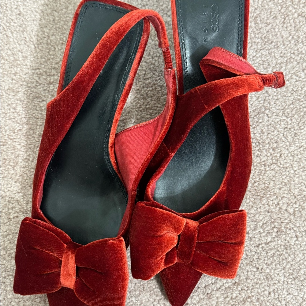 ASOS Red Velvet Heels with Bow